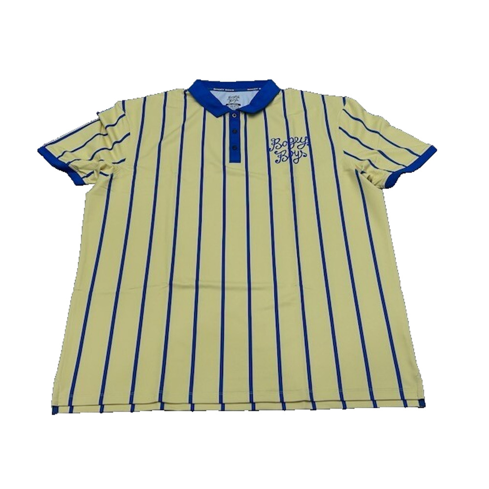 NWT Bogey Boys Mens Golf Polo Shirt Spell Out Logo Striped Yellow Blue Size XXL‎